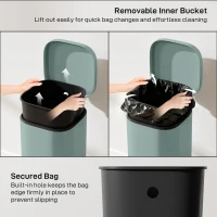 HOMCOM 30L Kitchen Bin, Compact Pedal Bin with Soft-Close and Stay-Open Lid, Removable Bucket for Kitchen, Home, Office, Green(m-6)