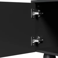 Minimalist TV Cabinet with Solid Wood Legs and Curved Doors, Spacious Storage Unit with Drawers and Shelves, 180L x 40W x 42H cm, Black(m-8)