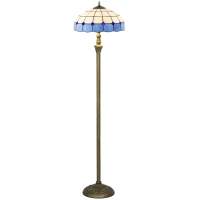 HOMCOM Tiffany-Style Floor Lamp with Handcrafted Stained Glass Shade, 152cm Tall Vintage Standing Lamp with Foot Switch and Dual Sockets for Living Room Bedroom, Bronze Tone and Blue(m-11)