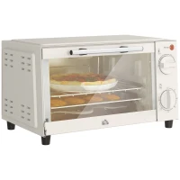 HOMCOM Mini Oven, 9L Countertop Electric Grill, Toaster Oven with Adjustable Temperature, Timer, Dishwasher Safe Baking Tray and Wire Rack, 750W, Cream(m-10)
