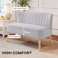 HOMCOM Modern Velvet Double Seat Sofa w/ Wood Frame Foam Padding Soft Comfortable Compact Couch Light Grey(m-4)