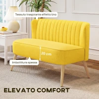 HOMCOM Divano 2 Posti in Tessuto Effetto Lino Senza Braccioli con Gambe in Legno, 117x56.5x77 cm, Giallo(m-4)