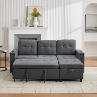 L-Shaped 3-Seater Sofa Bed with Hidden Storage, App-Controlled LED Light, Pull-Out Sofa for Compact Areas, 208L x 146W x 89.5H cm, Grey(m-1)