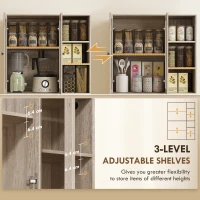 HOMCOM Multi-Storage Kitchen Cabinet, with Glass Doors - Grey Wood-Effect(m-5)