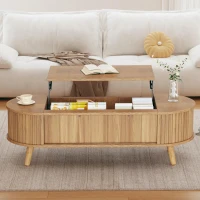 Lift-Up Oval Coffee Table with Hidden Storage and Height-Adjustable Top, Space-Saving Table for Living Areas, 120L x 50W x 39.5H cm, Wood(m-1)