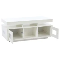 Modern Coffee Table with App-Controlled LED and USB Port, Space-Saving Unit with Acrylic Cabinets and Storage, 100L x 50W x 43H cm, White(m-2)
