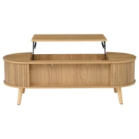 Lift-Up Oval Coffee Table with Hidden Storage and Height-Adjustable Top, Space-Saving Table for Living Areas, 120L x 50W x 39.5H cm, Wood(m-15)