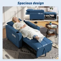 HOMCOM 3-in-1 Single Sofa Bed, Convertible Sleeper Chair Bed - Dark Blue(m-6)