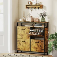 HOMCOM Shoe Storage Cabinet with 4 Flip Drawers and Open Shelf - Rustic Brown(m-2)