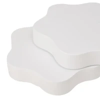 Flower-Shaped Coffee Table with 2 Shelves and Double-Tier Design, 360° Rotating Tabletop for Living Room, 75L x 67.5W x 31H cm, White(m-9)