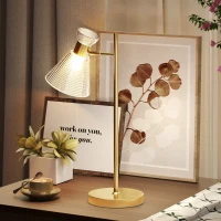 HOMCOM Modern Table Lamp, Bedside Lamp with Adjustable Flower-Shaped Head and E27 Socket for Living Room Bedroom Study, Bulb Not Included, Gold Tone(m-2)