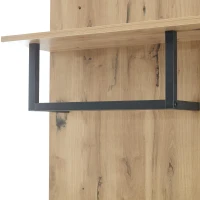 7-In-1 Coat Rack with 2 Shoe Compartments and Semi-open Shelves, High-gloss Cabinet with Mirror, 100L x 38.5W x 190H cm, White+Oak(m-8)