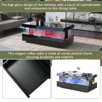 Stylish Coffee Table with 2 Drawers, Open Storage and LED Lights, Durable Center Table for Living Room, 100L x 60W x 49.5H cm, Black(m-5)