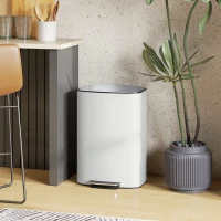 HOMCOM 50L Kitchen Bin with Soft-Close Lid and Stay-Open Function, Stainless Steel Pedal Bin with Removable Inner Bucket, Carry Handle for Kitchen, Office, Home, Cream(m-2)