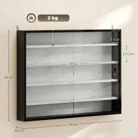 HOMCOM 5-Tier Wall Display Cabinet,  Wall Mounted Display Case w/ 4 Adjustable Shelves, Glass Doors, 60x80cm, Black and White(m-3)