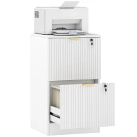 HOMCOM Filing Cabinet, Fluted Vertical File Cabinet with 2 Lockable Drawers and Hanging Rails, White(m-10)