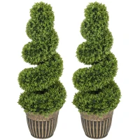 HOMCOM Set of 2 Artificial Plants, Topiary Spiral Boxwood Trees with Pot, for Home Indoor Outdoor Decor, 90cm(m-11)
