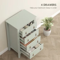 HOMCOM Bedroom Chest of Drawers, Modern 4 Drawer Dresser Cabinet with PU Leather Handles and Metal Runners for Living Room, Hallway, Entryway, 60 x 40 x 98 cm, Green(m-4)