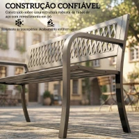 Outsunny Banco de Jardim Exterior de 2 Lugares com Assento Ripado, Apoios de Braço e Estrutura de Aço 119x50x75 cm Preto(m-5)