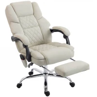 HOMCOM Office Chair with 6-point Vibration Massage and Heat, Fabric Desk Chair with Footrest, High Back, Cream White(m-1)