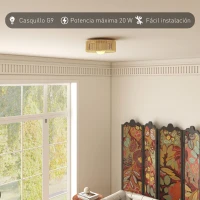 HOMCOM Lámpara de Techo LED Bohemio 20W 3000 K con Pantalla de Cuerda de Lino para Dormitorio Salón Cocina Comedor Marrón(m-6)