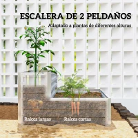 Outsunny Jardinera Exterior de Acero Galvanizado con Diseño de Escalera Base Abierta para Cultivos Plantas 120x101x58 cm Plata(m-4)