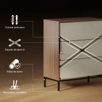 HOMCOM Cómoda con 3 Cajones de Tela Frentes con Patrón de Diamante para Salón Oficina Vestidor Natural y Blanco(m-7)