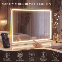 HOMCOM Vanity Mirror with Lights, Dimmable Makeup Mirror with Adjustable Colour Temperature, RGB Light, Bluetooth Speaker White(m-4)