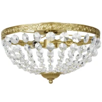 HOMCOM Crystal Chandelier Ceiling Light with 168 Octagonal Beads, Vintage 2-Light Flush Mount Ceiling Light for Living Room, Bedroom, Hallway, Dining Room, Gold Tone(m-1)