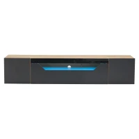 Floating TV Stand with App-Controlled LED Strip and Pull-Down Door, Wall-Mounted TV Unit with Storage Shelves, 180L x 37W x 36H cm, Black(m-13)
