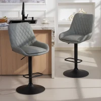 HOMCOM Set of Two Faux Leather Retro Bar Stools - Light Grey(m-2)