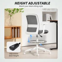 HOMCOM Krzesło biurkowe, obrotowe, na kółkach, z siatkowym oparciem, poduszką z pianki, szare(m-7)