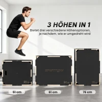 SPORTNOW 3-in-1 Plyo-Box, Sprungbox mit Griff-Öffnungen, für Home-Fitness und Outdoor-Workouts, 3 Sprunghöhen, Holz, Schwarz(m-5)