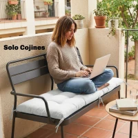 Outsunny Coussin pour Banc Extérieur avec Sangles de Fixation Protection UV50+ Récupération Lente Intérieur Extérieur 198x65x13 cm Crème(m-4)