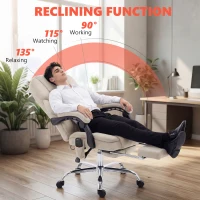 HOMCOM Office Chair with 6-point Vibration Massage and Heat, Fabric Desk Chair with Footrest, High Back, Cream White(m-7)