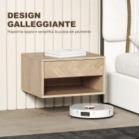 HOMCOM Set di 2 Comodini Sospesi Moderni con Cassetto e Vano Aperto, 37x32x21 cm, Legno Naturale(m-5)