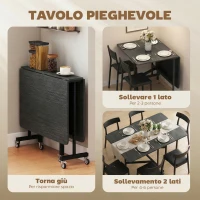 HOMCOM Tavolo Pieghevole per 4-6 Persone con 2 Ribalte e Ruote con Freno, 120x80x73 cm, Nero Effetto Legno(m-5)