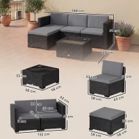 Outsunny Ensemble Modulaire de Jardin en Rotin 5 Pièces avec Coussins, Canapé d'Angle Gris(m-3)