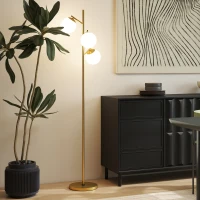 HOMCOM 3-Light Tree Floor Lamps for Living Room, Modern Standing Lamp for Bedroom with Globe Lampshade, 3000K/4000K/6000K Colour Temperatures, Steel Base, Gold Tone(m-7)