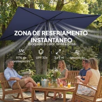 Outsunny Chapéu de Sol de Jardim com 24 Luzes LED Solares Cobertura Inclinável Poste Metálico 29x25 m Azul Escuro(m-6)