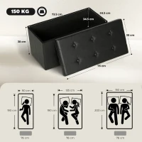 HOMCOM Storage Ottoman Bench, 89L PU Leather Folding Foot Rest Stool, End of Bed Bench, Easy Assembly, for Living Room, Bedroom, Entryway, Black(m-3)