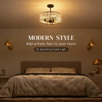 HOMCOM Crystal Ceiling Light, Semi Flush Mount Modern Crystal Chandelier Ceiling Light, E14 Base 3-Lights, Bulbs Not Included(m-4)