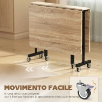 HOMCOM Tavolo Pieghevole per 4-6 Persone con 2 Ribalte e Ruote con Freno, 120x80x73 cm, Rovere(m-6)