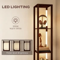 HOMCOM Floor Lamp with Shelves, LED Column Modern Standing Lamp with Fabric Drawer, Adjustable Brightness, Foot Switch for Living Room, Bedroom, Office, Dark Brown(m-5)