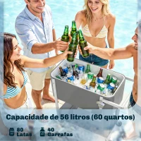 Outsunny Carro Térmico de 56L com Rodas Prateleira Abre Garrafas Coletor de Tampas Dreno e Pega para Jardim Festas 84x38x83 cm Cinzento(m-4)