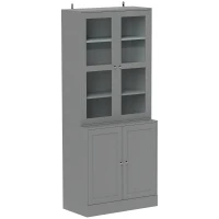 HOMCOM Display bookcase, 6-tier storage unit with 4 doors including 2 tempered glass, adjustable shelves, white(m-6)