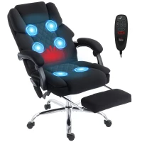 HOMCOM Office Chair with 6-point Vibration Massage and Heat, Fabric Desk Chair with Footrest, High Back, Black(m-10)