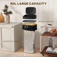 HOMCOM 50L Stainless Steel Sensor Bin - Silver Tone(m-6)
