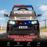 AIYAPLAY Coche Eléctrico para Niños de Policía con Mando a Distancia Motor Doble Sirena Suspensión en 4 Ruedas y Faros Negro(m-6)