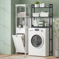 HOMCOM Tall Bathroom Cabinet, with Laundry Basket - White(m-8)
